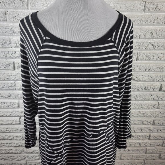 Calvin Klein Women Top 1X Tunic Performance Black Stripe Asymmetric STR191E - Picture 2 of 9
